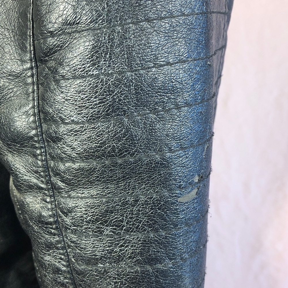 Black Vegan Leather Moto Jacket - Women's Stylish Zip Front Size Medium - Picture 14 of 17